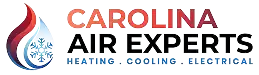 Logo for Carolina Air Experts with a flame and snowflake icon. Text reads "CAROLINA AIR EXPERTS Heating. Cooling. Electrical.