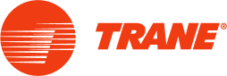 Trane logo featuring a stylized orange circle with horizontal lines and the word "TRANE" in bold orange letters to the right.