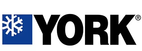 York logo with a white snowflake on a blue square to the left of the bold black text "YORK".